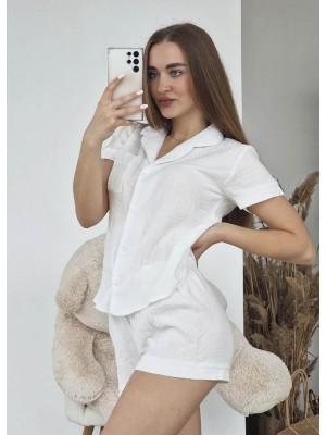 Женская летняя пижама ночная рубашка с шортами муслин хлопок комплект двойка 6343-111 Кокосовая