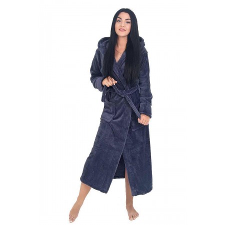 Махровий жіночий теплий халат домашній довгий з капюшоном на запах 2661-1023 Графіт