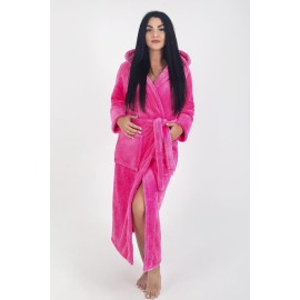 Махровый женский теплый халат домашний длинный с капюшоном на запах 2665-1023 Розовый