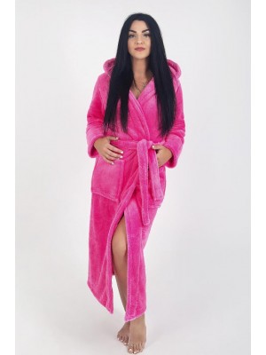 Махровий жіночий теплий халат домашній довгий з капюшоном на запах 2665-1023 Рожевий
