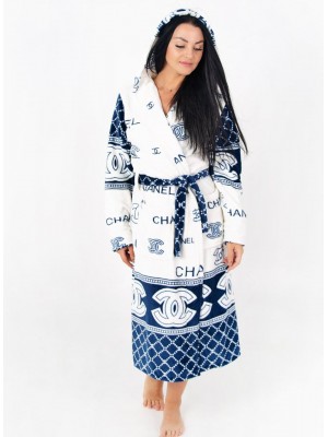 Махровий жіночий теплий халат домашній довгий з капюшоном на запах 2682-5005 Синій CH