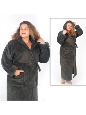 Махровий жіночий теплий халат домашній довгий без капюшона на запах батал 2701-1022 Хакі