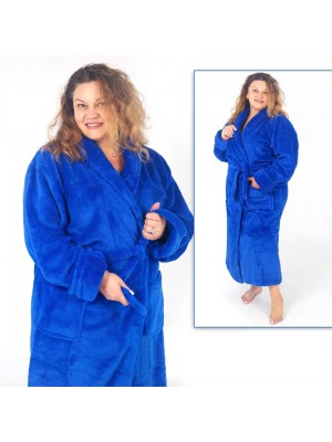 Махровый женский теплый халат домашний длинный без капюшона на запах батал 2702-1022 Электрик