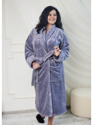Махровий жіночий теплий халат домашній довгий без капюшона на запах батал 2704-1022 Сірий