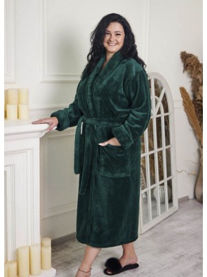 Махровый женский теплый халат домашний длинный без капюшона на запах батал 7316-1022 Изумруд