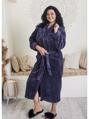 Махровый женский теплый халат домашний длинный без капюшона на запах батал 7355-1022 Графит