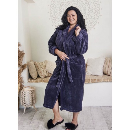 Махровий жіночий теплий халат домашній довгий без капюшона на запах батал 7355-1022 Графіт