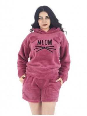 Тепла жіноча махрова піжама MEOW з шортами 6156-9011 Фріз