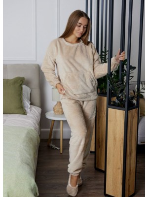 Жіноча тепла махрова піжама кенгуру домашній костюм кофта, штани і чешки 7404-9017 Капучино Жіноча тепла махрова піжама кенгуру домашній костюм кофта, штани і чешки 7404-9017 Капучино