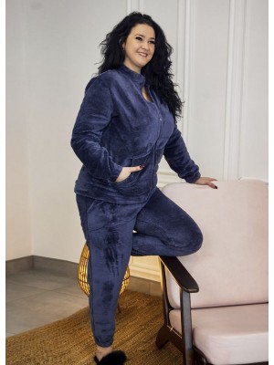 Женская махровая теплая пижама домашний костюм на молнии 7436-4017 Графит