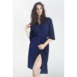Жіночий літній шовковий халат на запах 5136-107 Синій