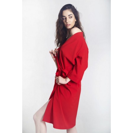 Жіночий літній шовковий халат на запах 5141-107 Червоний