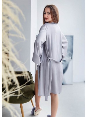 Жіночий літній шовковий халат на запах 6334-112 Срібний