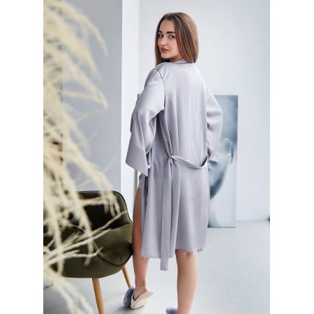 Жіночий літній шовковий халат на запах 6334-112 Срібний