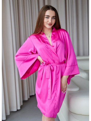 Жіночий літній шовковий халат на запах 6335-112 Малиновий