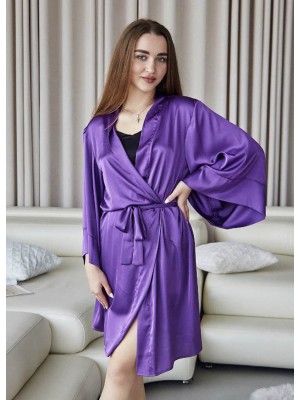 Жіночий літній шовковий халат на запах 6338-112 Лаванда