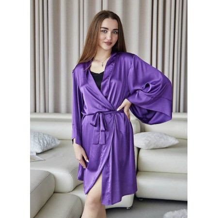 Жіночий літній шовковий халат на запах 6338-112 Лаванда