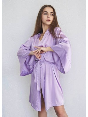 Женский летний шелковый халат на запах 7274-112 Фиолетовый