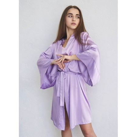 Женский летний шелковый халат на запах 7274-112 Фиолетовый