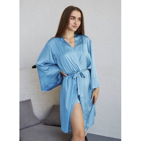 Жіночий літній шовковий халат на запах 7275-112 Блакитний