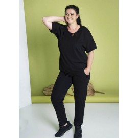 Жіночий літній костюм рубчик футболка зі штанами великого розміру батал 6304-615 Чорний