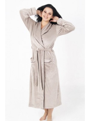 Халат жіночий велюровий довгий без капюшона на запах 2802-714 Мокко з кантом