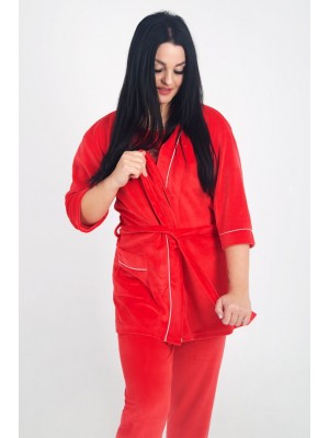 Піжама жіноча велюрова домашній костюм штани з халатом червоний 2839