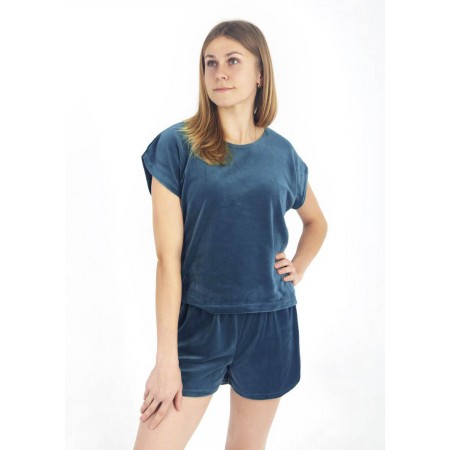 Літня жіноча велюрова піжама домашній костюм шорти та футболка 6059-804 Смарагд