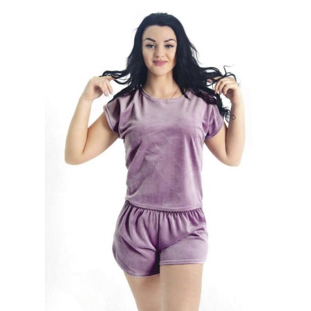 Літня жіноча велюрова піжама домашній костюм шорти та футболка 6067-804 Лаванда