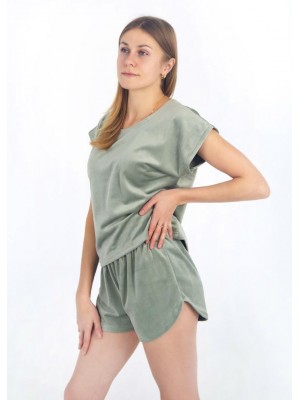 Літня жіноча велюрова піжама домашній костюм шорти та футболка 6069 М'ятний