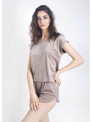 Літня жіноча велюрова піжама домашній костюм шорти та футболка 6070 Моко