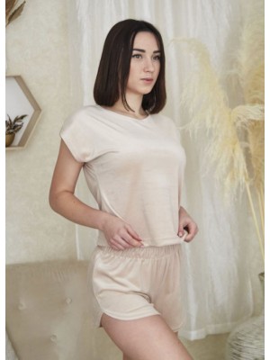 Літня жіноча велюрова піжама домашній костюм шорти та футболка 7466-804 Мокко