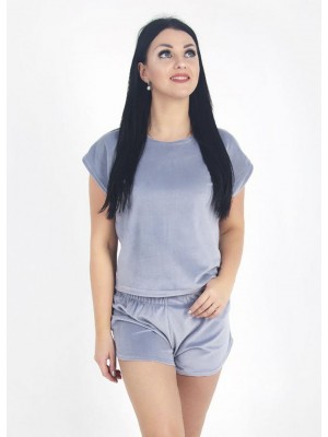 Літня жіноча велюрова піжама домашній костюм шорти та футболка 7469-804 Сіра