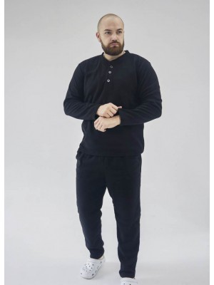 Чоловічий флісовий костюм піжама з гудзиками 6182-402 Чорний