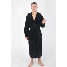 Махровий чоловічий теплий домашній халат з капюшоном на запах 2692-1023 Чорний