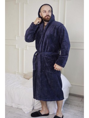 Махровий чоловічий домашній халат з капюшоном на запах 2695 графіт