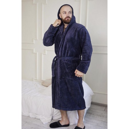 Махровий чоловічий домашній халат з капюшоном на запах 2695 графіт