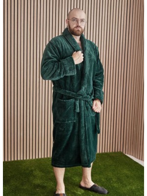 Махровий чоловічий теплий домашній халат без капюшона на запах 7304-1022 Смарагд