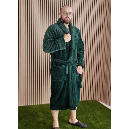 Махровый мужской теплый домашний халат без капюшона на запах 7304-1022 Изумруд