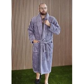 Махровый мужской теплый домашний халат без капюшона на запах 7307-1022 Серый
