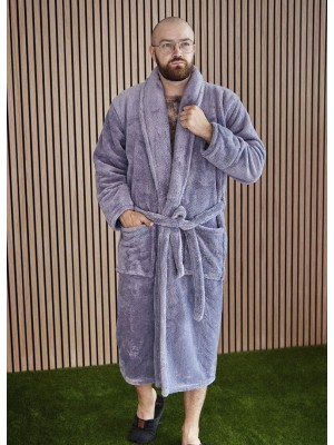 Махровий чоловічий теплий домашній халат без капюшона на запах 7307-1022 Сірий