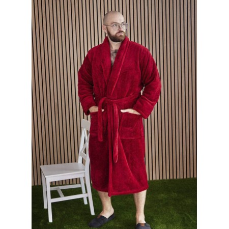 Махровий чоловічий теплий домашній халат без капюшона на запах 7308-1022 Бордовий