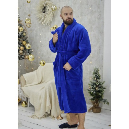 Махровий чоловічий теплий домашній халат без капюшона на запах 7394-1022 Електрик