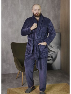 Чоловічий теплий махровий домашній костюм піжама двійка: халат та штани 7405-4016 Графіт