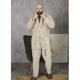 Чоловічий теплий махровий домашній костюм піжама двійка: халат та штани 7407-4016 Капучино