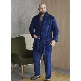Чоловічий теплий махровий домашній костюм піжама двійка: халат та штани 7408-4016 Синій