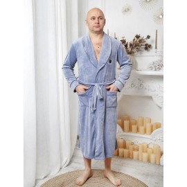 Мужской велюровый домашний халат на запах 5291-404 Серый