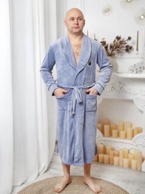Чоловічий велюровий домашній халат літній на запах 5291 блакитний