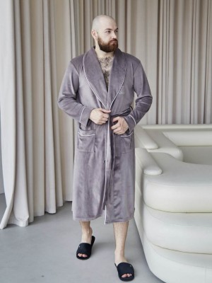 Мужской велюровый домашний халат на запах 6257-404 Капучино