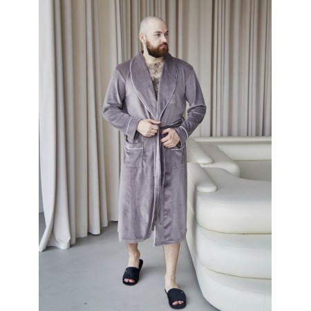 Чоловічий велюровий домашній халат на запах 6257-404 Капучино